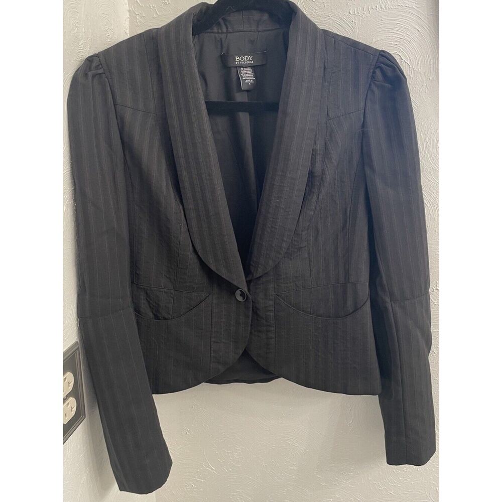 Body By Victoria Womens Black One Button Stretch Blazer Size 6 RN80763 Striped